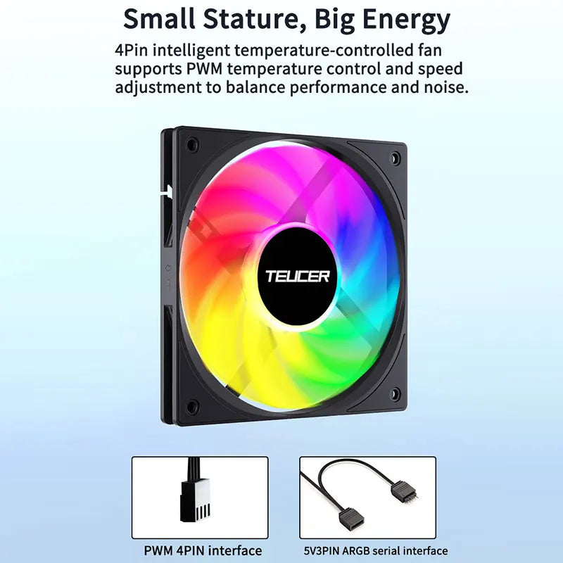 TEUCER ARGB CPU Case Fan 120mm Low Noise Ultra-thin Design 5V 3PIN Motherboard Lighting Sync PWM 800-2400RPM Case Cooler Fan