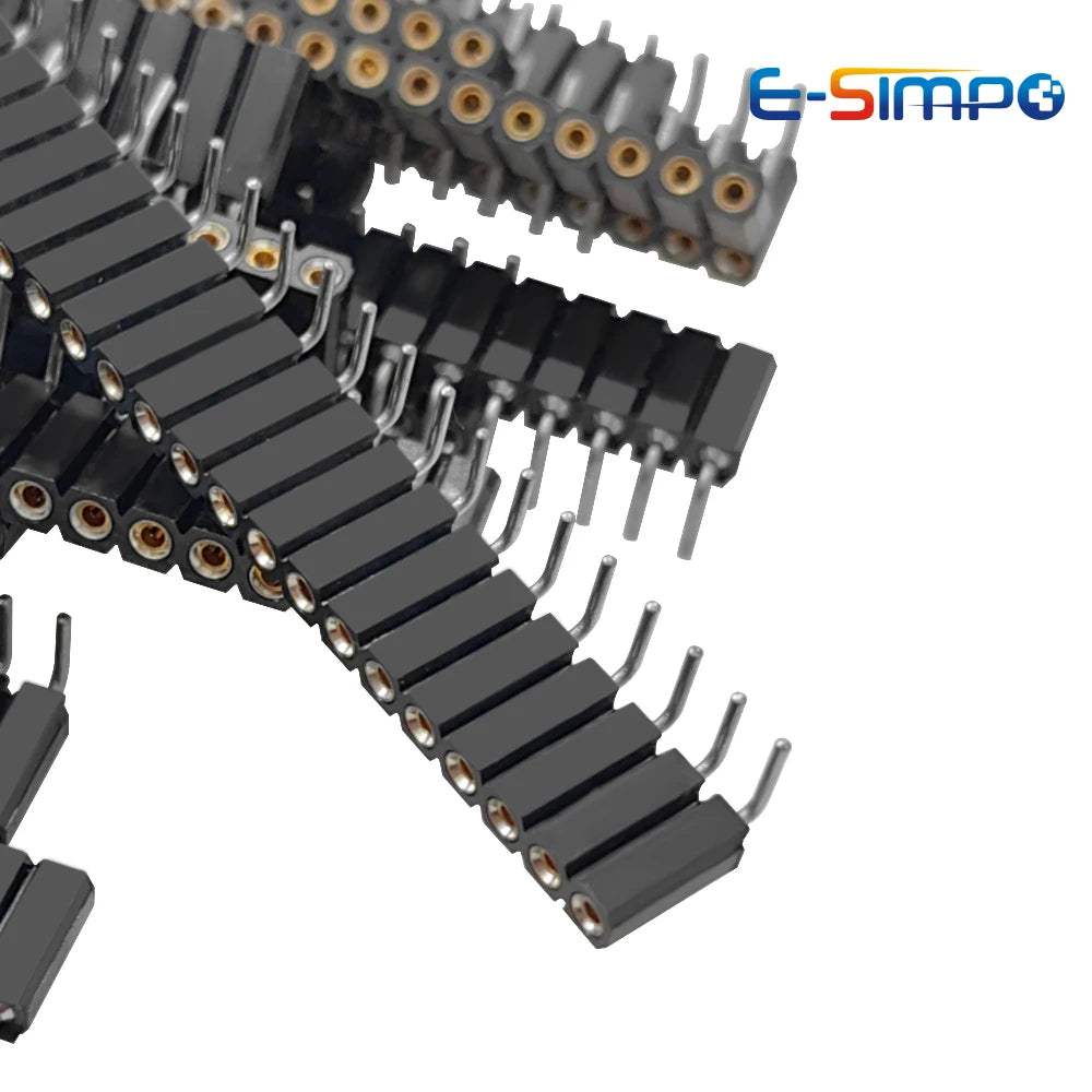 1P-40P 2.54mm Round Hole Right Angle Single Row 0.1" Breakable Stackable PCB IC Crystal Transistor Female Tin Pin Header Socket