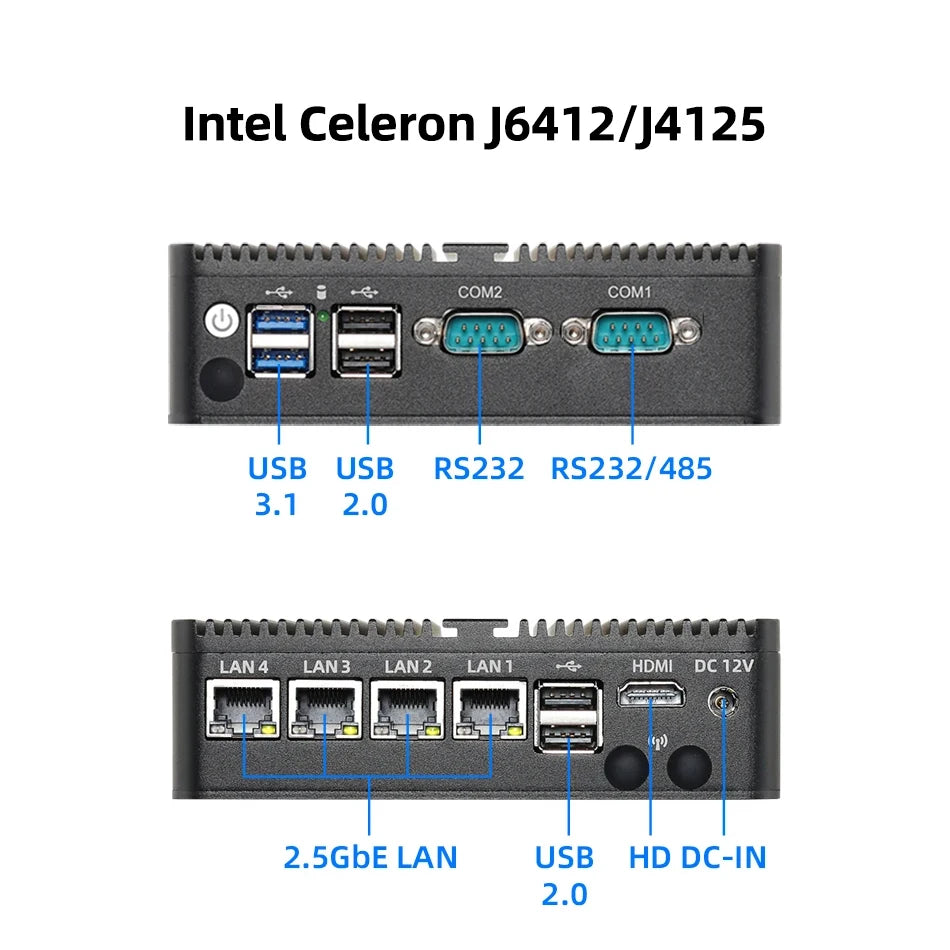 4 Ethernet Mini PC Intel N100 N2830 J1900 J4125 N5105 CPUs X86 Firewall Router Pfsense OPNSENSE Windows Linux Virtual Machine