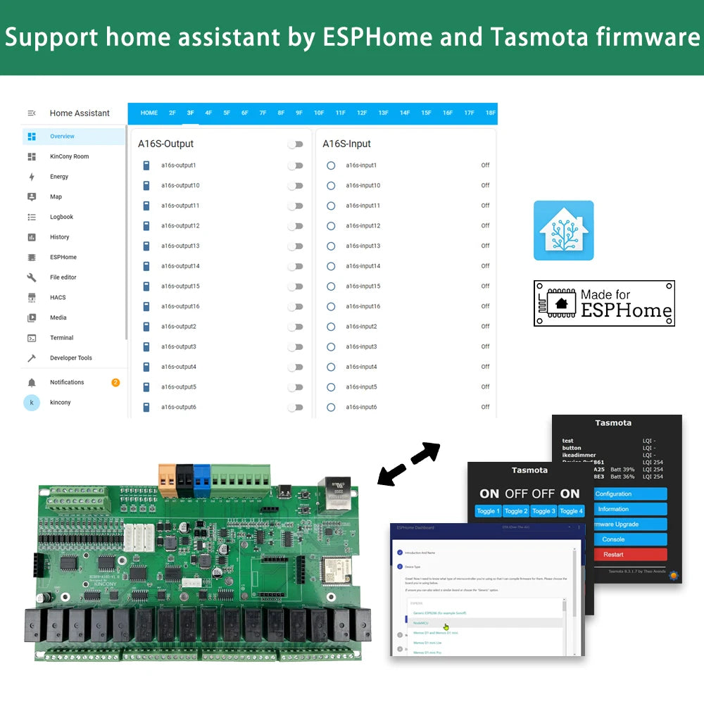 KC868-A16S 16CH ESP32 Relay Board Ethernet Wifi Switch   Home Assistant Tasmota 2/4G RTC DS3231 Module