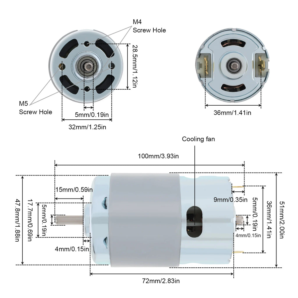 775/795/895 DC Motor 12/24V 3000-15000RPM High Speed Large Torque Motor Tools for Small Drill / Micro Machine with Ball Bearing