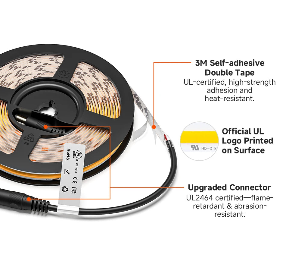 Super Bright 480 LEDs FCOB LED Strip Ultral Bright Efficient COB Light 2700K 6000K Dimmable Linear Flexible RA90 UL CE DC24V