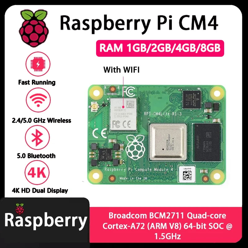 Raspberry Pi CM4 1GB/2GB/4GB/8GB RAM Rpi ComputeModule 4 4GB/8GB/16GB/32GB EMMC Wifi Optional Original Boosted Performance