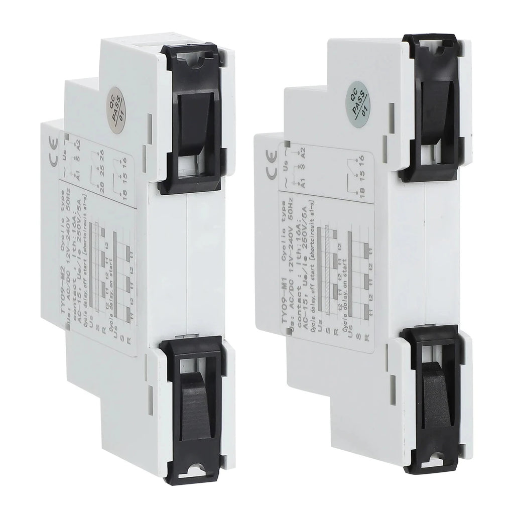 TY09-M1 M2 Cyclic Delay Timer Relay Switch SPDT 220V 16A AC/DC12V-240V 50/60Hz 0.1s-100 Days 2SPDT Din Rail
