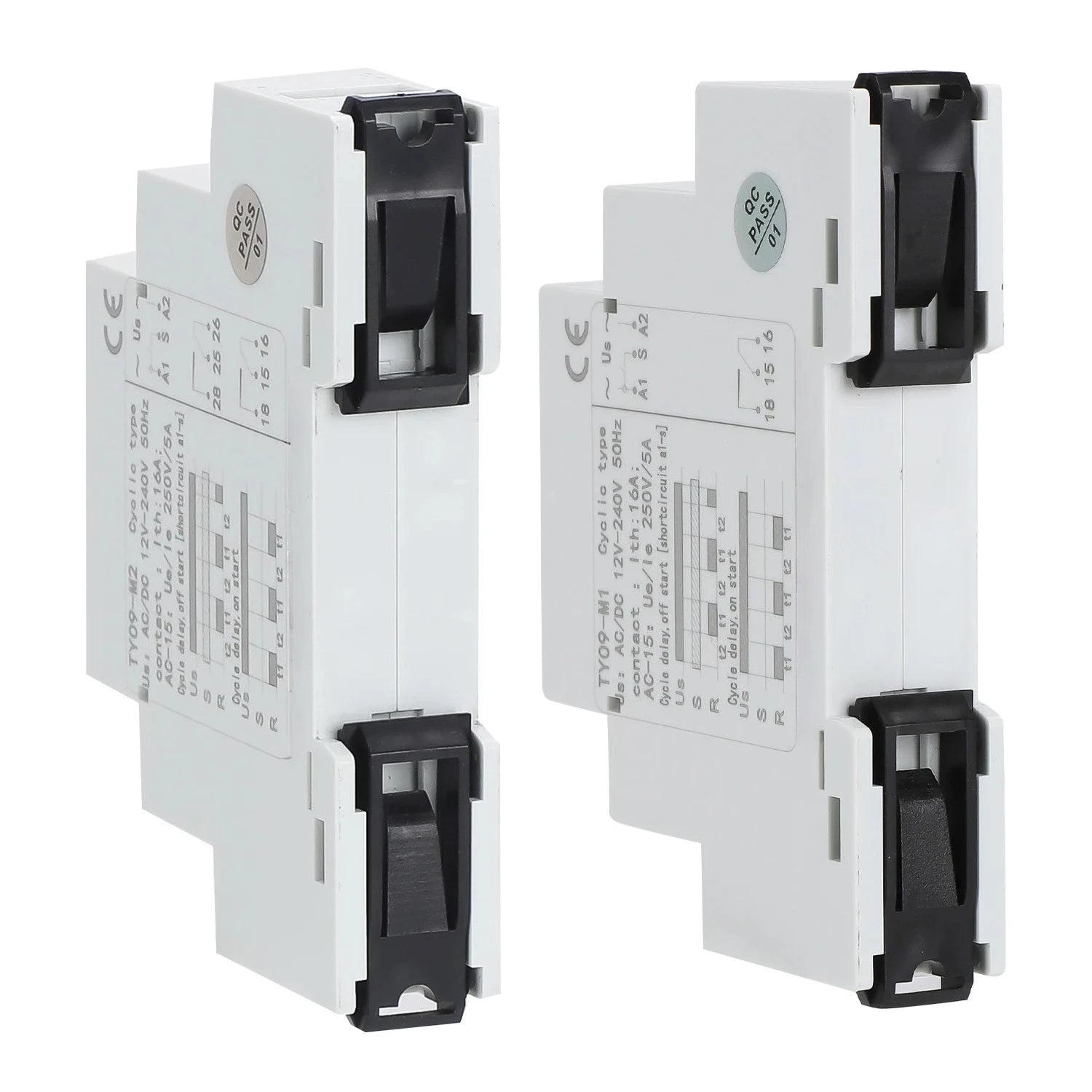 TY09-M1 M2 Cyclic Delay Timer Relay Switch SPDT 220V 16A AC/DC12V-240V 50/60Hz 0.1s-100 Days 2SPDT Din Rail