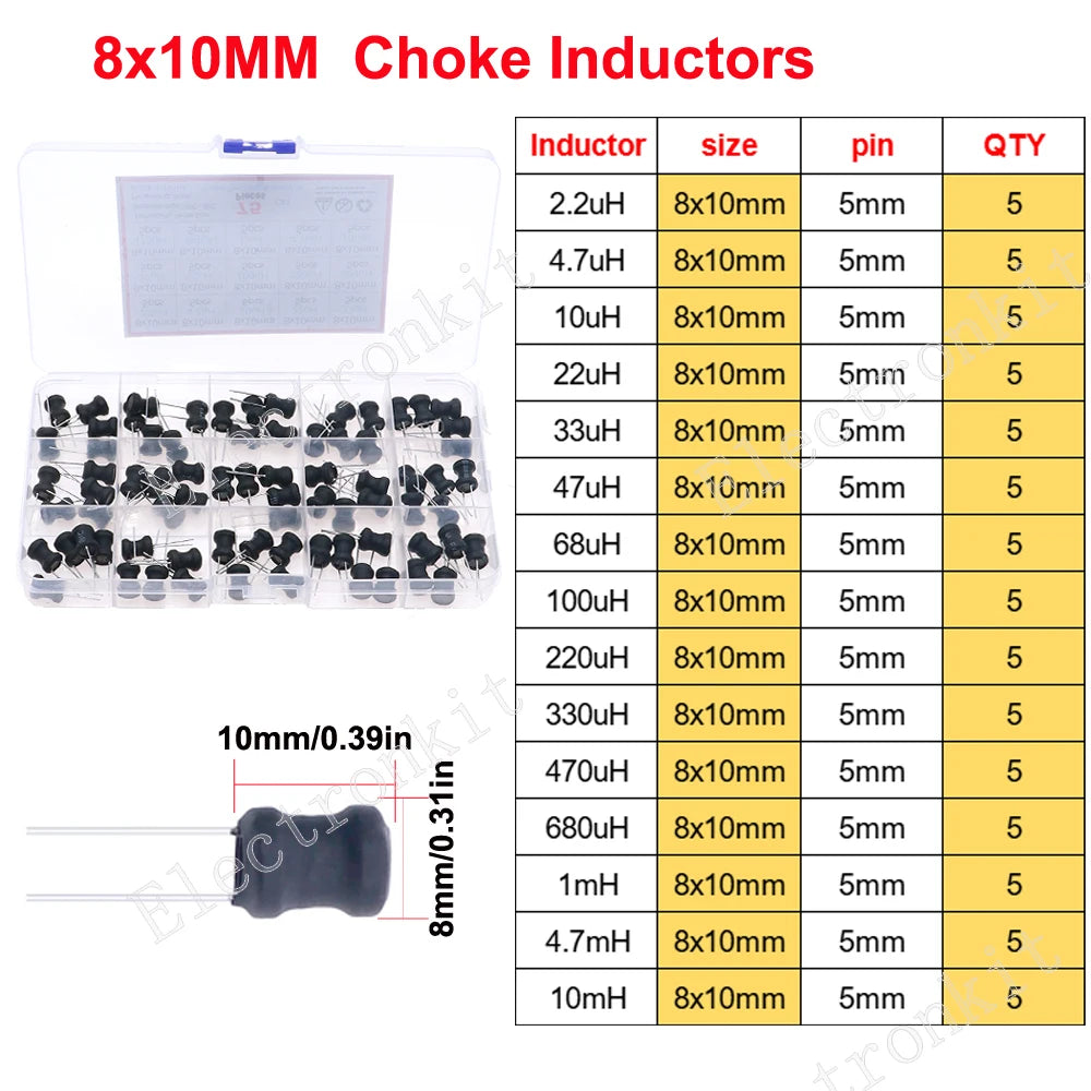 2.2uH 3.3uH 4.7uH 10uH 22uH 47uH 68uH 100uH 220uH 1mH 4.7mH 10mH 100mH Toroid Core Choke Color Ring Power Inductor Assorted Kit