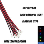 50pcs 0805 FLASHING LED SMD Lamp Wired Micro Litz Led Pre-Soldered Chip Wired 3V Railway Model Toy Light DIY Leads Wires 30cm