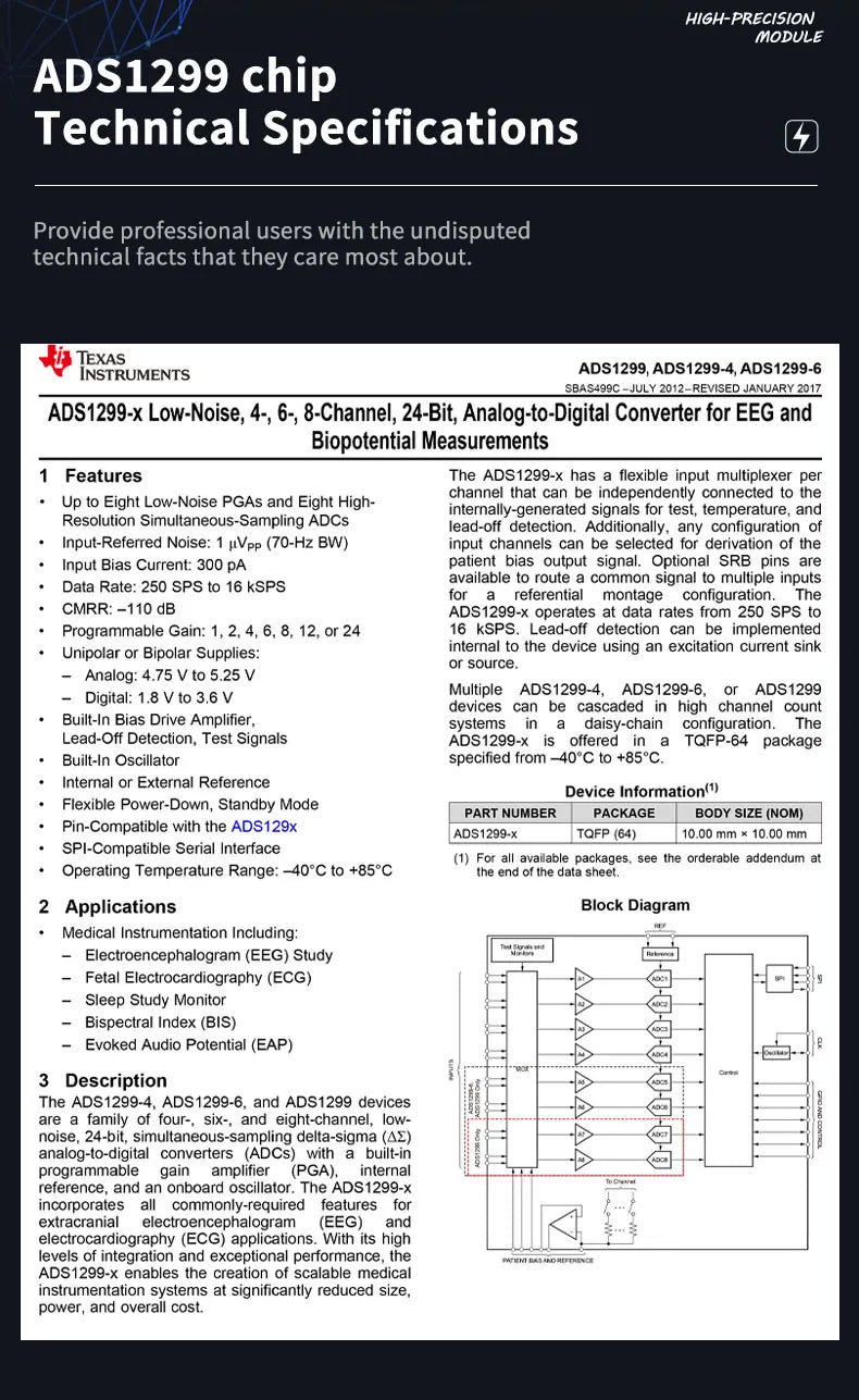 ADS1299 EEG EMG Acquisition Module WiFi Wireless Data Transmission STM32 Development Kit Open Source SDK Raw Bio-Signal Collecti