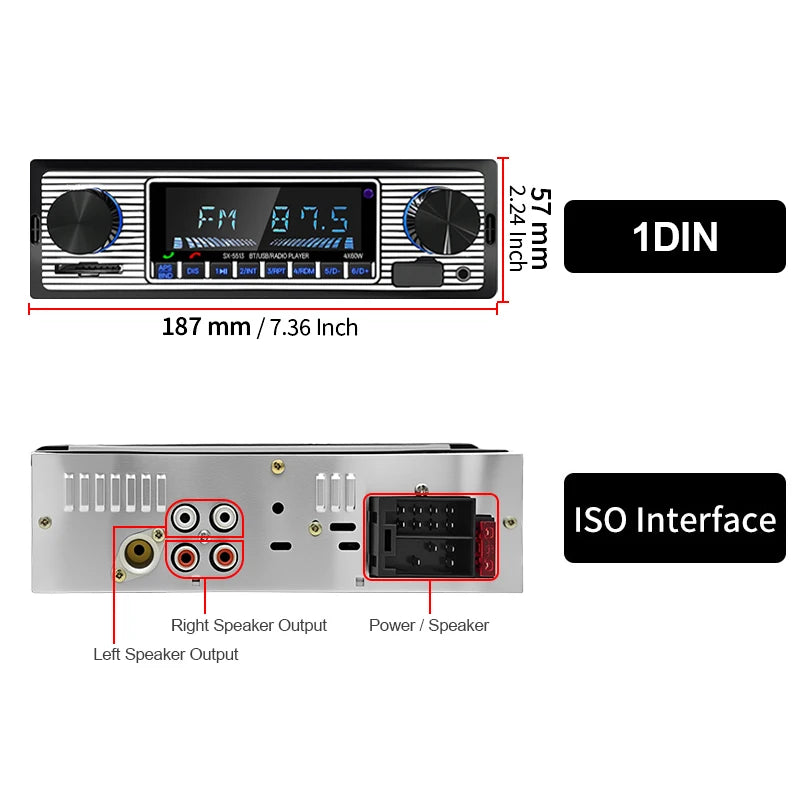 Hippcron Car Radio 1 Din Car MP3 Stereo Audio Player Bluetooth FM Receiver Support AUX/USB 12V Universal