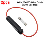 2-5pcs 6*30mm Glass Fuse Holder 6x30mm Fuse Socket Black/White Flip shell Type Peanut Hull Fuse Box with 20AWG Wire Cable 1A-10A