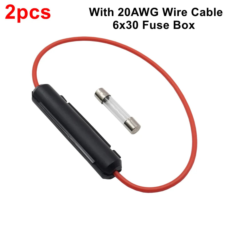 2-5pcs 6*30mm Glass Fuse Holder 6x30mm Fuse Socket Black/White Flip shell Type Peanut Hull Fuse Box with 20AWG Wire Cable 1A-10A