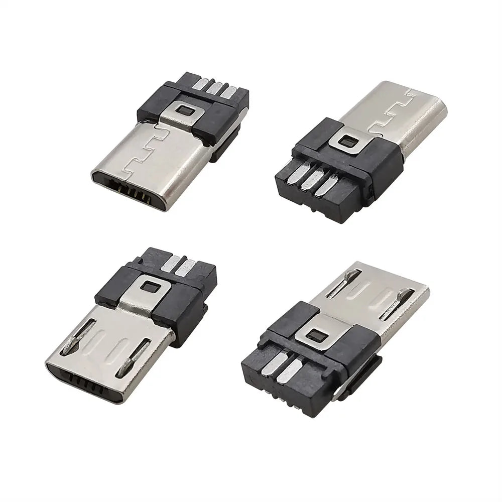 10Pcs 6mm Micro USB Connector 4 in 1 Micro USB Welding Type Male 5Pin Plug DIY Tail Charging Socket Connector With Plastic Cover