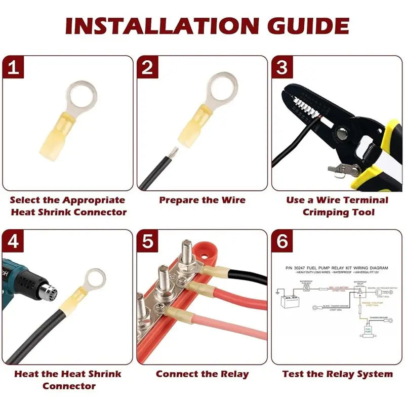 Heavy Duty 40AMP Electric Fuel Pump Relay Kit Waterproof Relay Wiring Harness With Nylon Wire Looms& Long Wires 30247