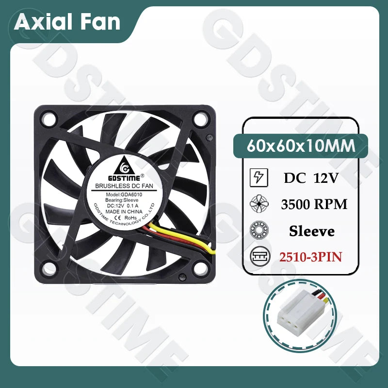 Gdstime 60MM Fan 24V 12V 5V Cooler 60x60x10MM Axial Cooling Fan 6010 Dual Ball Brushless Dupont USB Fan for PC Case CPU Cooling