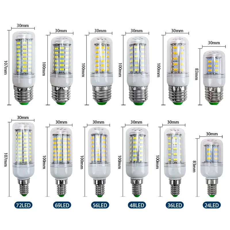 E27 LED Lamp AC 220V 230V Corn Lamp 24 36 48 56 69 72leds Lampada Led Bulb SMD5730 Led Lamp Light E14 Chandelier Lighting 240V