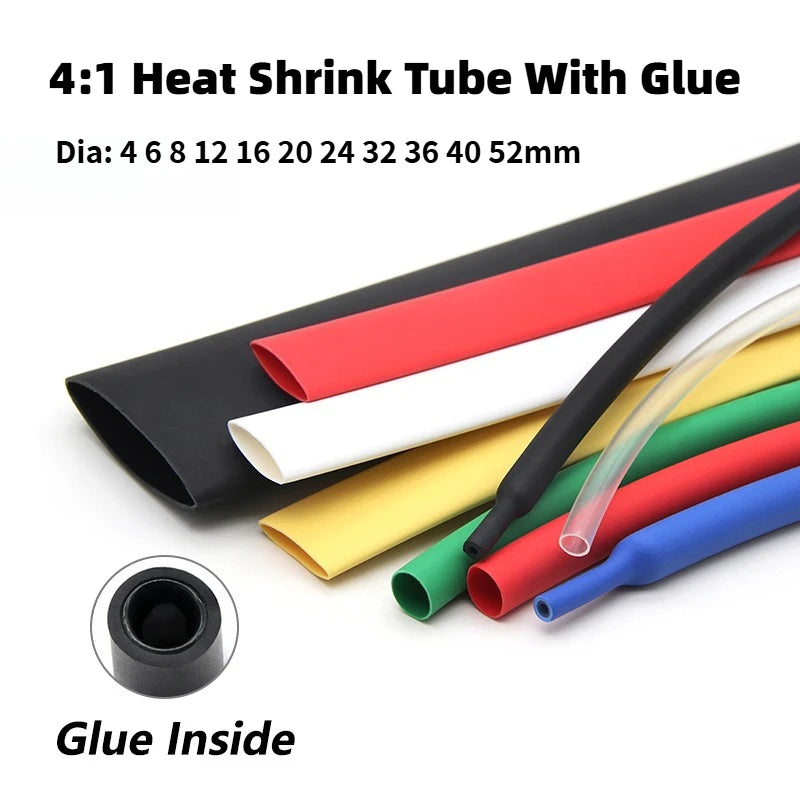 1/2/5M 4:1 Shrinking Ratio With Glue Heat Shrink Tube 4 ~ 52mm Polyolefin Adhesive Wire Cable Sleeving Dual Wall Thicken Tubing