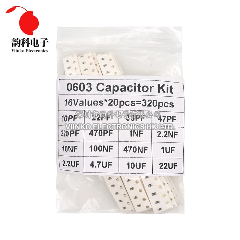 320PCS 720PCS 0603 0805 1206 SMD Capacitor Assorted Kit 16/36/50Values 1PF - 10UF Capacitance Set 100NF 0.1UF 1UF 2.2UF 4.7UF