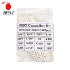 320PCS 720PCS 0603 0805 1206 SMD Capacitor Assorted Kit 16/36/50Values 1PF - 10UF Capacitance Set 100NF 0.1UF 1UF 2.2UF 4.7UF