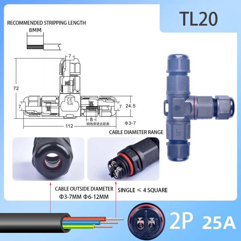 IP68 Waterproof Connector Outdoor LED Lighting Sealed Connector  Assembly Type Wire And Cable Quick Terminal Connector 2/3/4/5P