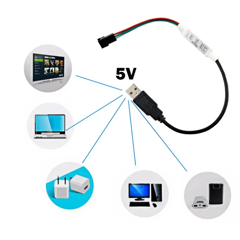 SP002E Mini 3Key LED Controller USB DC For RGBIC WS2812B UCS1903 SK6812 Addressable Pixels LED Strip Lights DC5V-24V