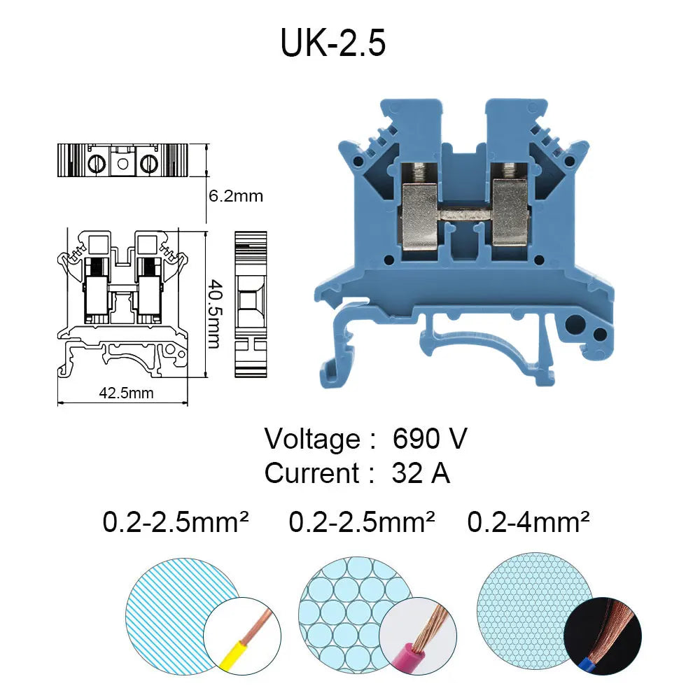 4PCS Terminal Connector UK-1.5/2.5/3/5/10 Wire Electrical Screw Cable Din Rail Terminal Blocks Strip Power Distribution Eletrico