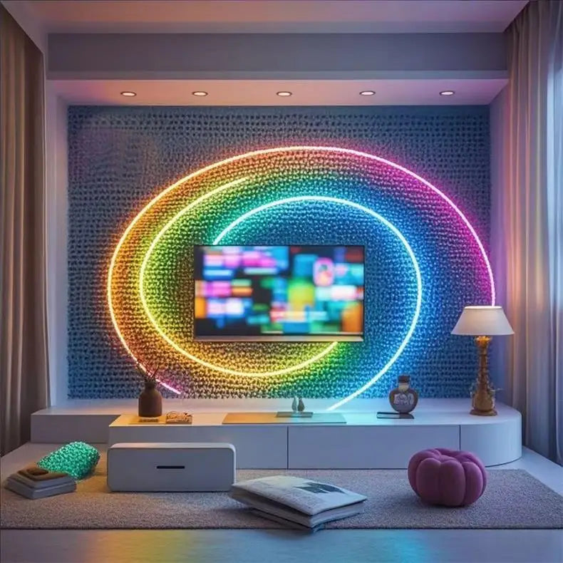 360 Glow Round RGB Neon LED Woven Strip Light 24key Bluetooth APP Remote Control 5V USB WS2812B Music Sync Waterproof Rope Decor