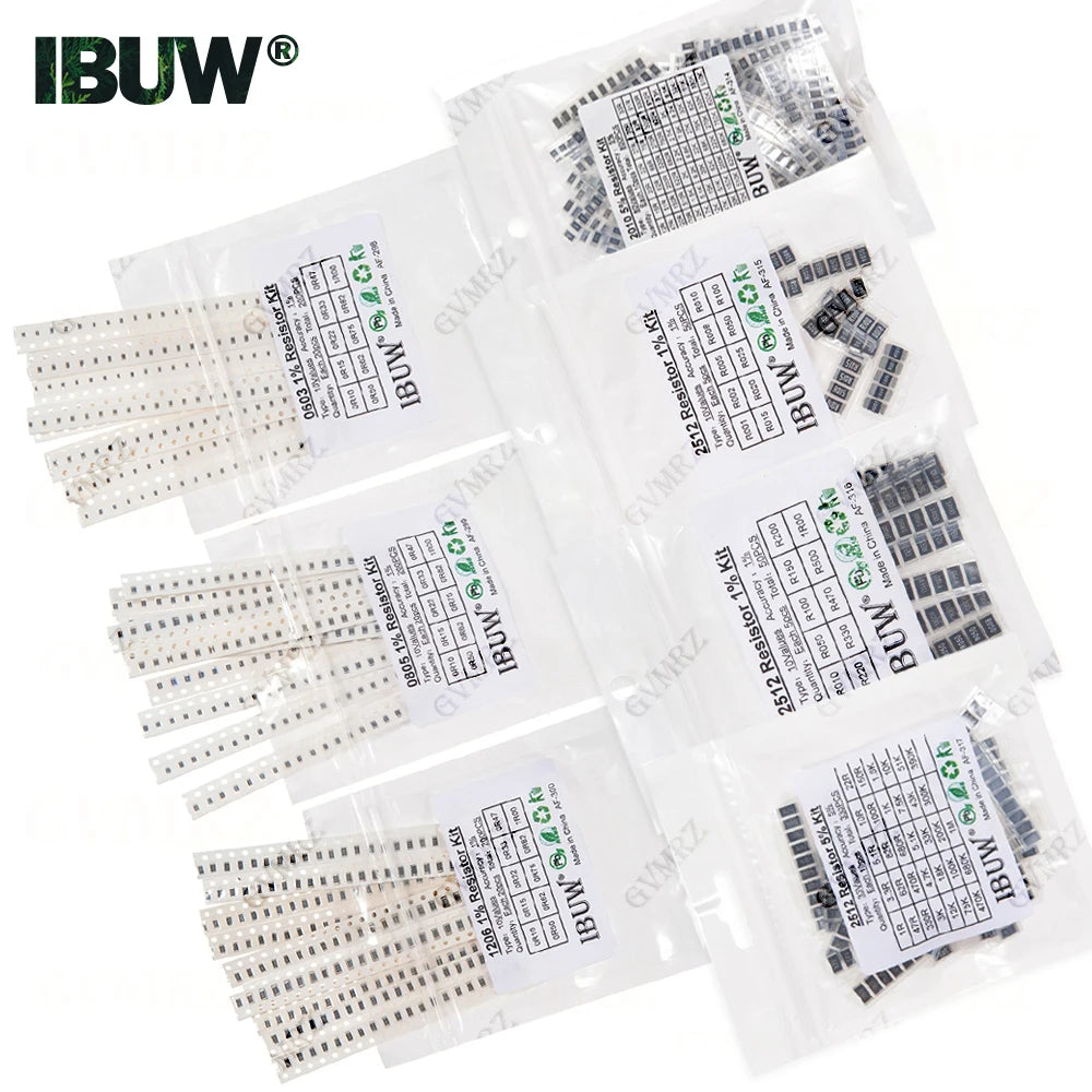 0201 0402 0603 0805 1206 1% 5% SMD Resistor Assorted Kit 1R-1M 10K 100K 1K 100R Resistance Set DIY