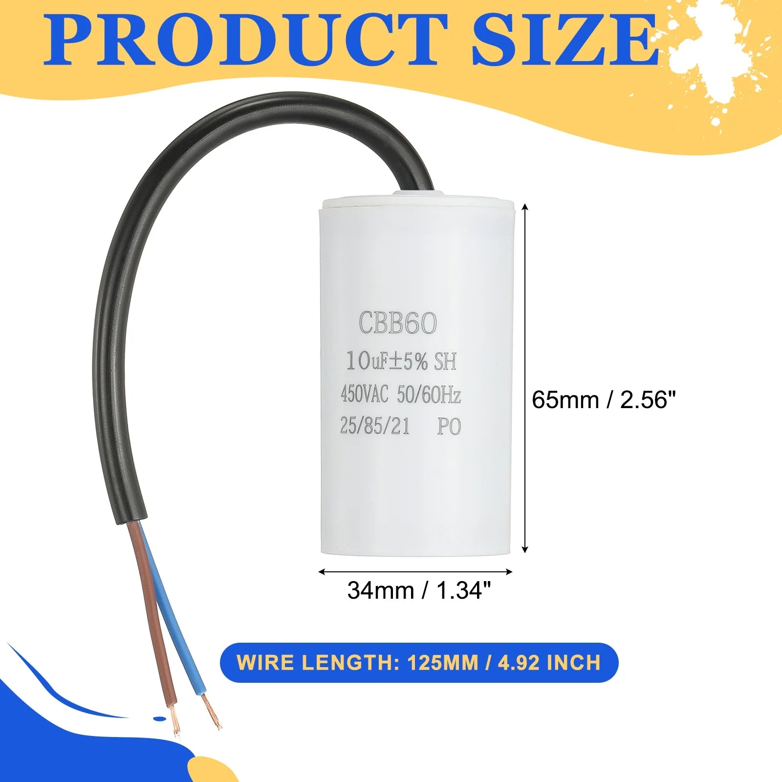 1Pcs CBB60 Run Capacitor 3uf-100uf 450V AC 2 Wires 50/60Hz Cylinder White for Air Compressor Water Pump Motor