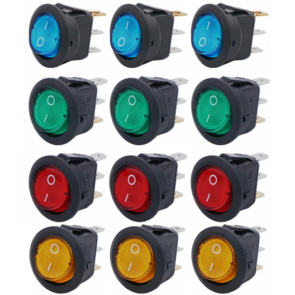 4/5/12pcs 3pin Round Switch LED 20A 12V DC With Color Switch Rocker Switch Can Be Used For Car Motorcycle Boat Bus RV