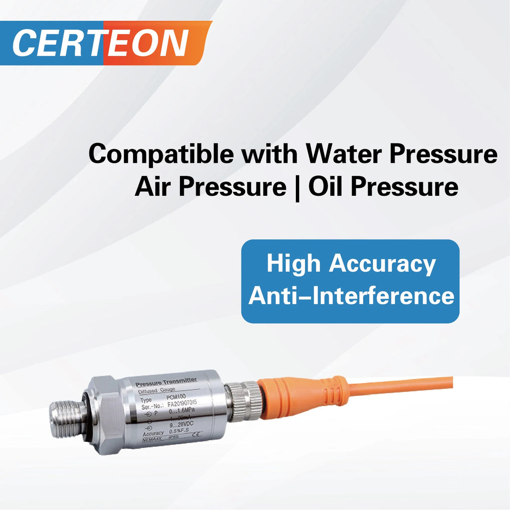 Pressure Transmitter 4-20mA Industrial Sensor M12 Connector IP67 Hydraulic Oil Air Monitoring