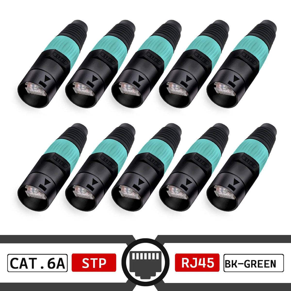 10pcs STP RJ45 8P8C CAT.6A Crystal Jack+10pcs Waterproof RJ45 Male Plug LAN Network Ethernet Ethercon Connector Wire Connectors