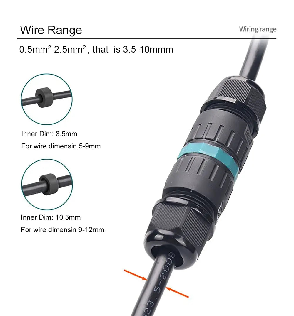 2pcs IP68 Screwless Lever-Nut Waterproof Junction Quick Wire Cable Connector 2Way 3Core M20 Plug Wire 5-12mm External Cord Boxes