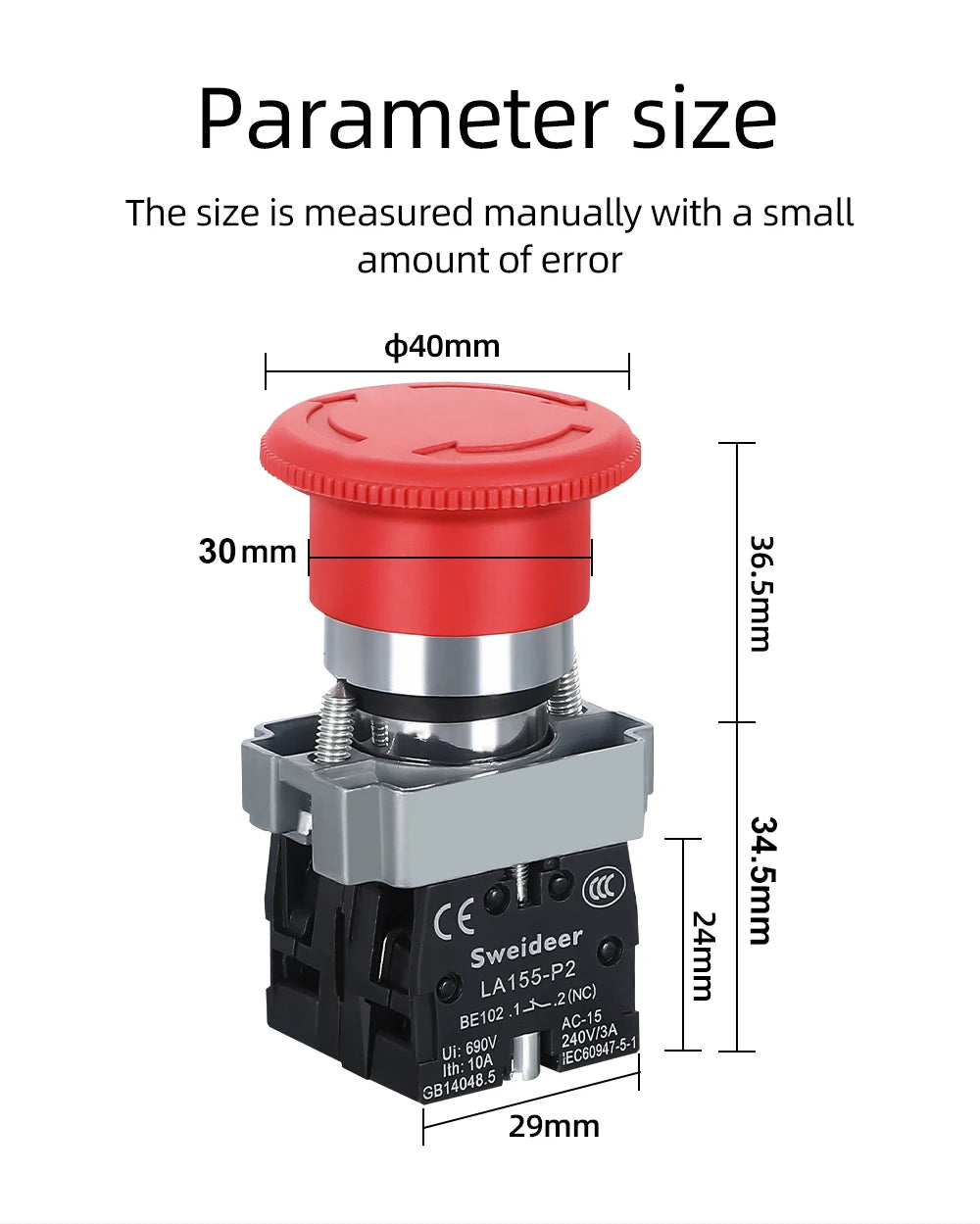 220V Emergency Stop Button Switch Rotate Locking XB2-BS542 BS442 BS642 BS142 10A Key Power Starter for Electrical Panelboad 22MM