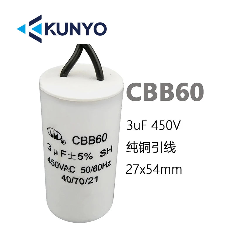 1PCS CBB60 450V Starting Capacitor Motor Run Capacitors 4UF-60UF 4 Pin with Screws for Electric Motor/washing Machine 10uf 20uf