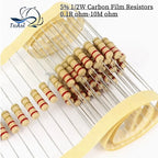 50PCS 1/2W 5% 0.1R~10M Carbon Film Resistors 100R 220R 1K 1.5K 2.2K 3K 4.7K 10K 22K 47K 100K 1M 100 220 2K 4K7 Ohm Resistance