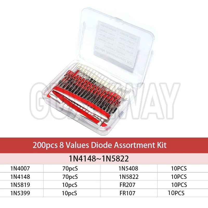 Rectifier Diode Schottky Diode Kit 1N4007 1N4148 1N5408 1N5819 1N5822 1N4001 1N4004 1N5404 FR107 FR207 Fast Switching