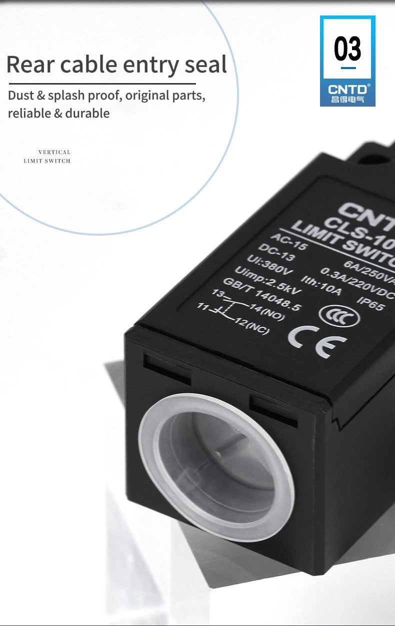 CNTD CLS-131M Limit Switch IP65 Waterproof Oilproof 1NO 1NC Snap Action 6A AC250V 0.3A DC220V Dual Circuit Long Life Compact