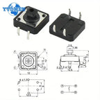 25Sets Keycap Tactile Push Button Switch Momentary 12*12*7.3MM Micro Switch Button Circular Cap Kit (5 Colors) , for Arduino