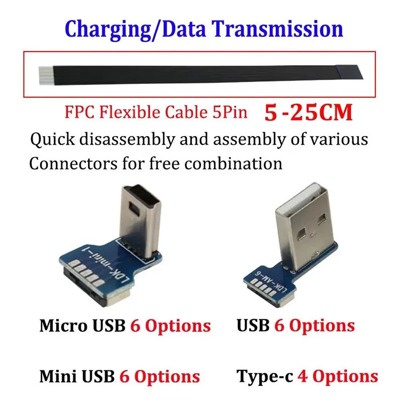 FFC Type-C Mini Micro USB Extension Ribbon Cable 90 FPV Slim Flat Soft Flexible FPC Charge FPV Brushless Handheld Gimbal Monitor