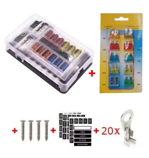Universal 12 Ways 6 Ways Blade Fuse Block 12V 32V Car Fuse Holder Box Marine Auto Fuse Connector Switch With LED Indicator Light