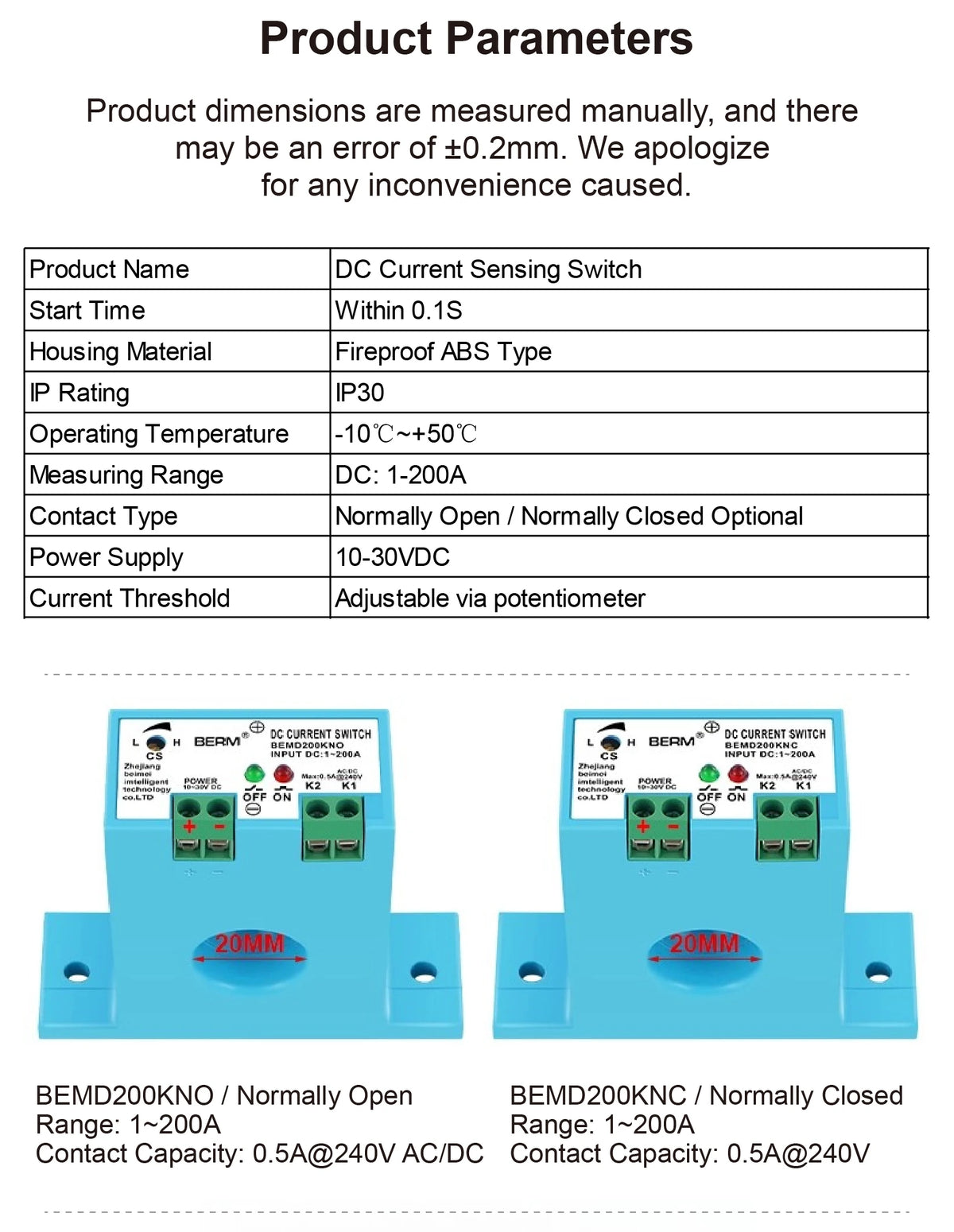 BEMD200 DC Current Sensor 1-200A 10-30VDC Current Transformer Overcurrent Protection Relay Current Detection Switch PLC