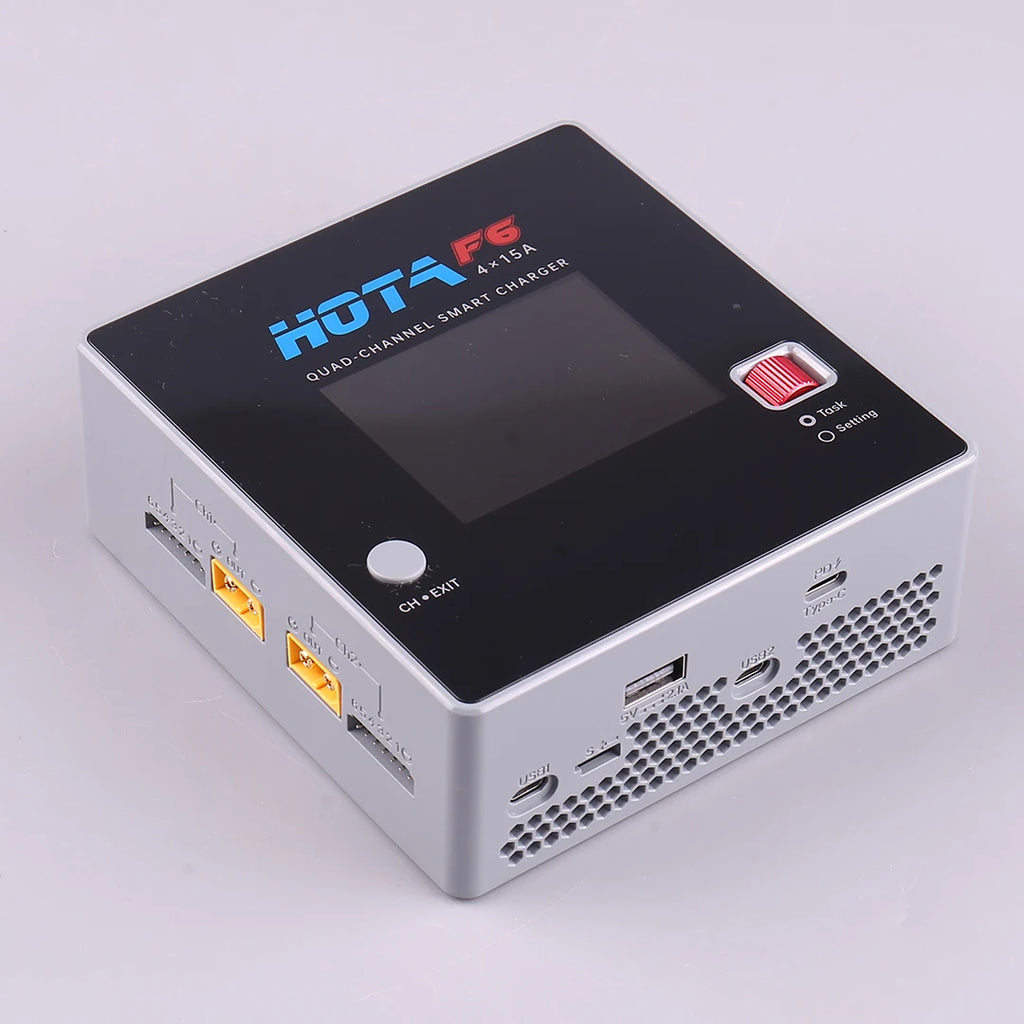 HOTA F6 QUAD-CHANNEL SMART Charger DC1000W 4*15A for Lipo LiIon NiMH Lipo Battery Balance Charger Discharger with USB 45W Type-C