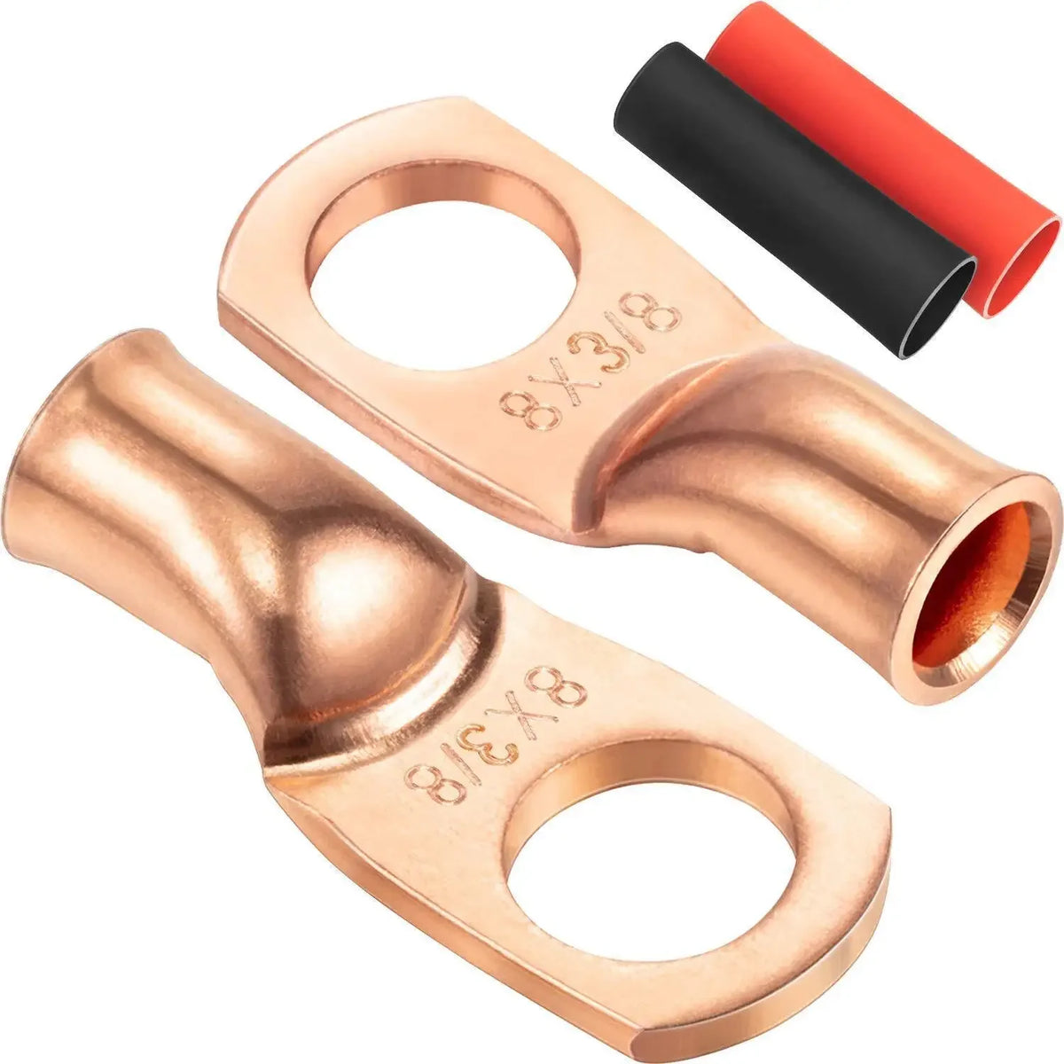 10pcs Copper Terminal Connectors, AWG 2 4 6 8 1/0 2/0 Ring Lug With Shrink Tubing 10Battery Cable Lugs, With 10 Shrink Tubing