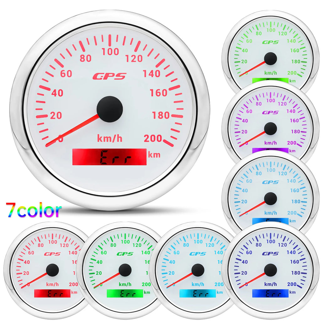 60/120/200KMH 85MM GPS Speedometer Gauge 7 Color Light with GPS Antenna Waterproof Motorcycle Boat Car Truck Speed Gauge Meter