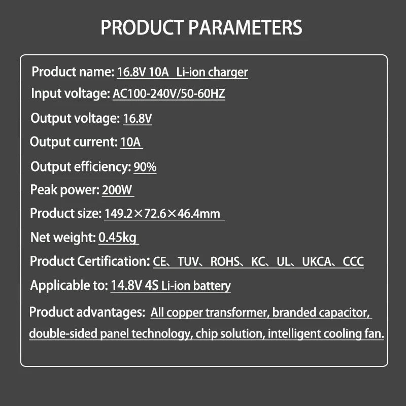 16.8V 10A Smart Charger Is Suitable For 4S 14.8V Li-ion Lipo Battery Fast Charger Optional DC5521/XT60/XT90 High-quality plug