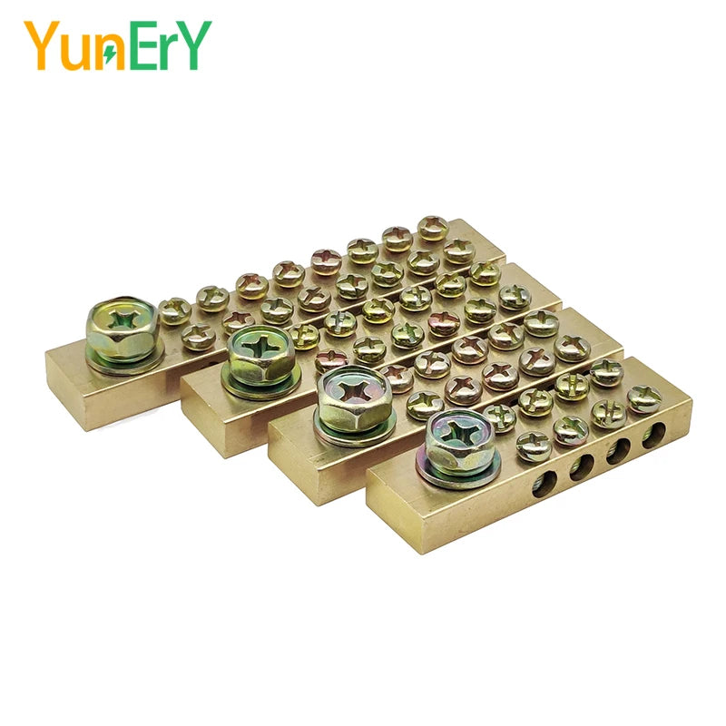 Terminal Block 10*18mm 8/10/12/16/20/24/30/40/50 Way One In Multiple Out High Current Double Neutral Ground Connector Brass Bar