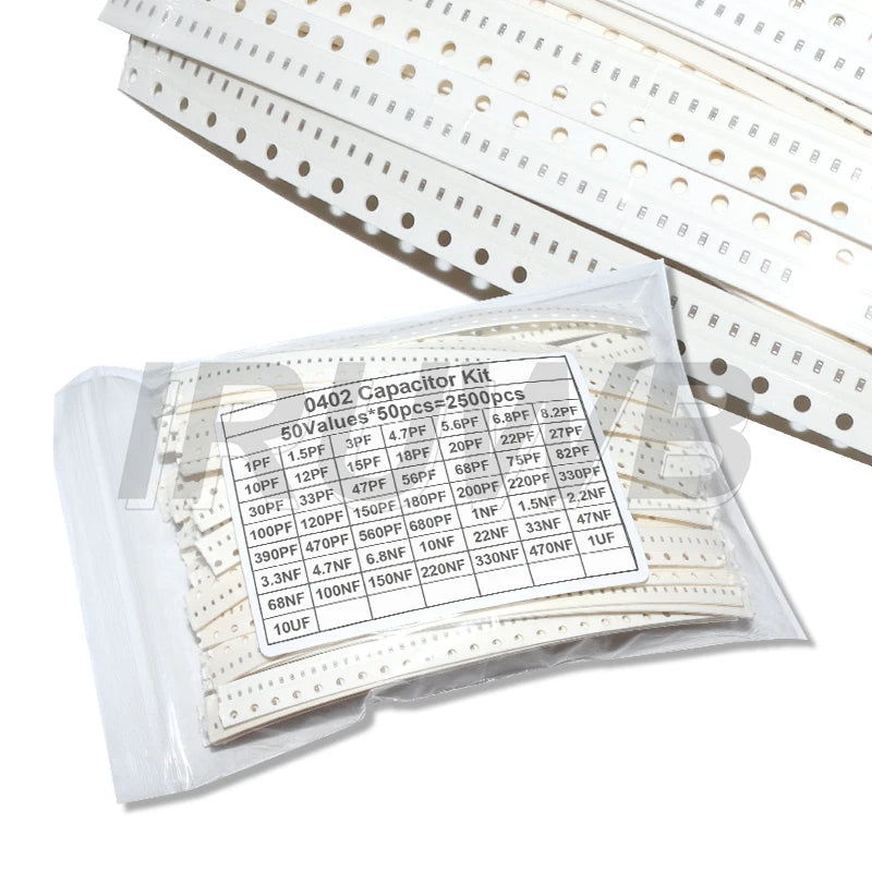 2500pcs 50Values 1pF - 10uF 100PF 10NF 100NF 0.47UF 1UF Chip Capacitance Set 0402 0603 0805 SMD Ceramic Capacitor Assorted Kit