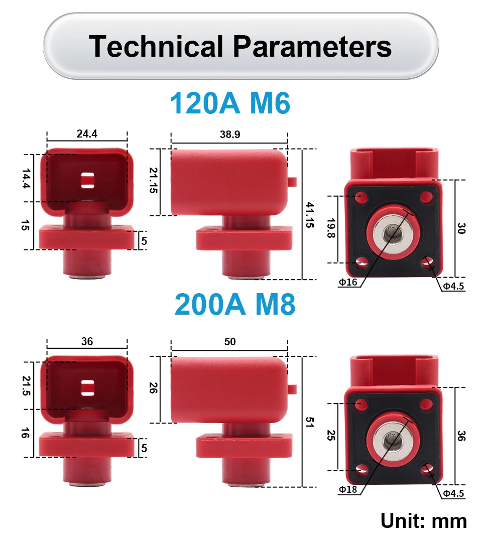 OMCH Red/Black Through Wall Type Copper Terminal Connector 120A 200A High-Current Lithium Battery Energy Storage Terminal