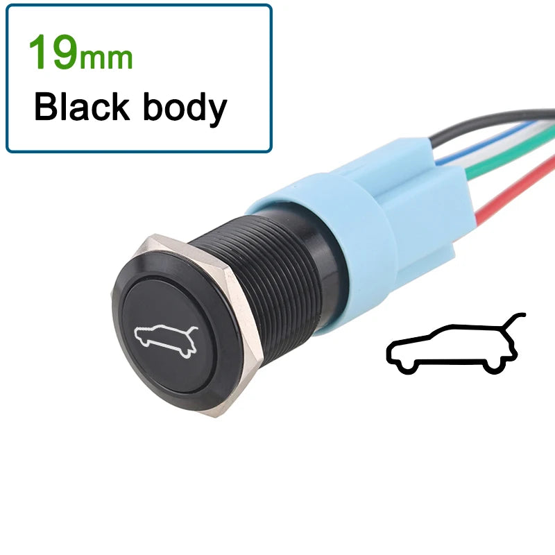 1pc 16mm/19mm Metal push button Switches for car trunk Momentary/latching 12V base 1NO 1NC with sockets