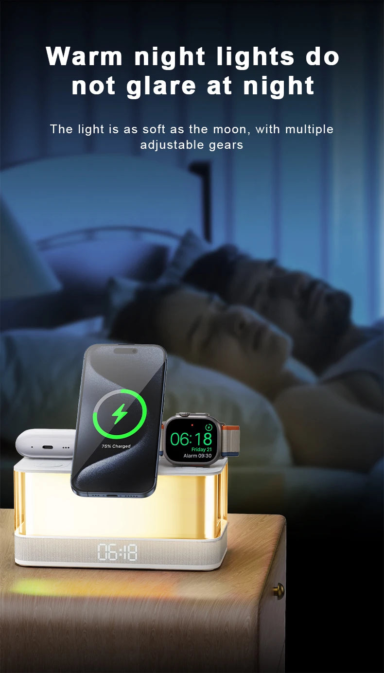 Domars Wireless Charger with Colorful Night Light and Built-In Audio Speaker Supports Fast Charging for Smartphones Earphones